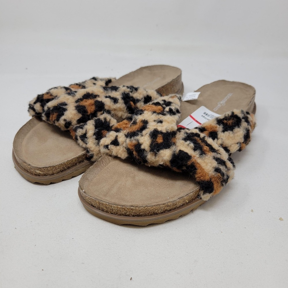 Treasure & Bond Sandals Womens Size 8 Beige‎ Faux Fur Slide Animal Print Casual